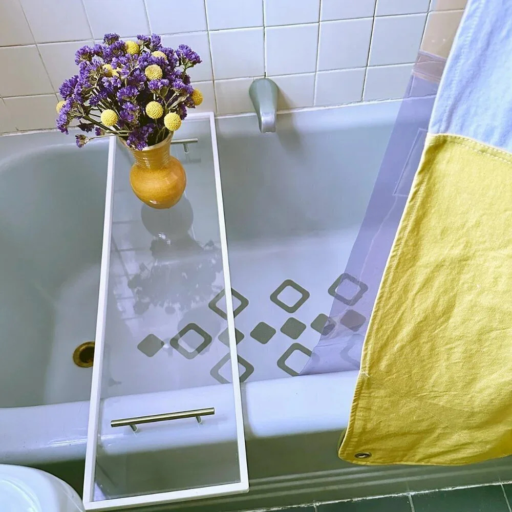 Acrylic Luxe Bathtub Tray / Caddy Matte Silver Hardware NWOT - Picture 3 of 8